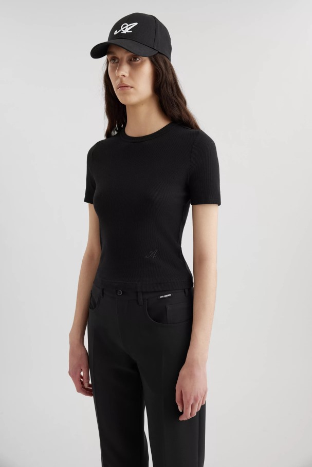 Axel Arigato Svart Signatur Slim Rib T-skjorte