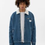 Axel Arigato Blå Steinvasket Crew Polstret Denimjakke