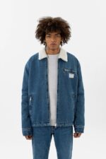 Axel Arigato Blå Steinvasket Crew Polstret Denimjakke